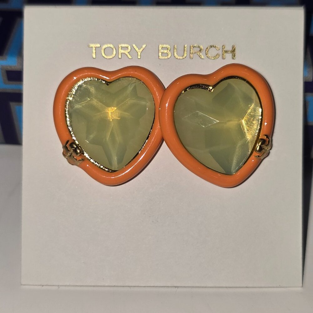 Tory Burch Heart Stud Earrings - Peach/Yellow/Gold - NWOT